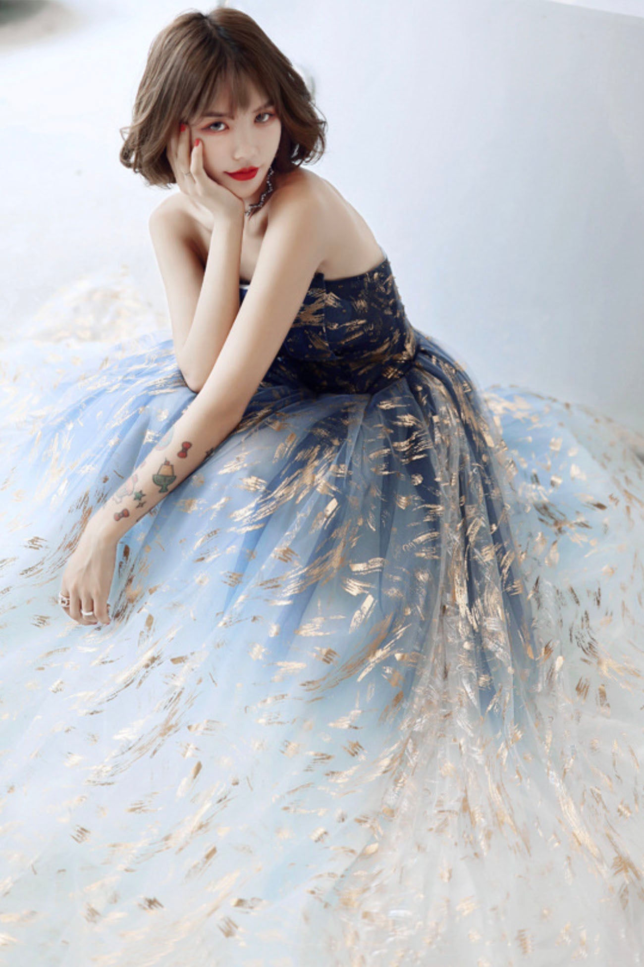 Blue tulle long prom dress blue evening dress 10590