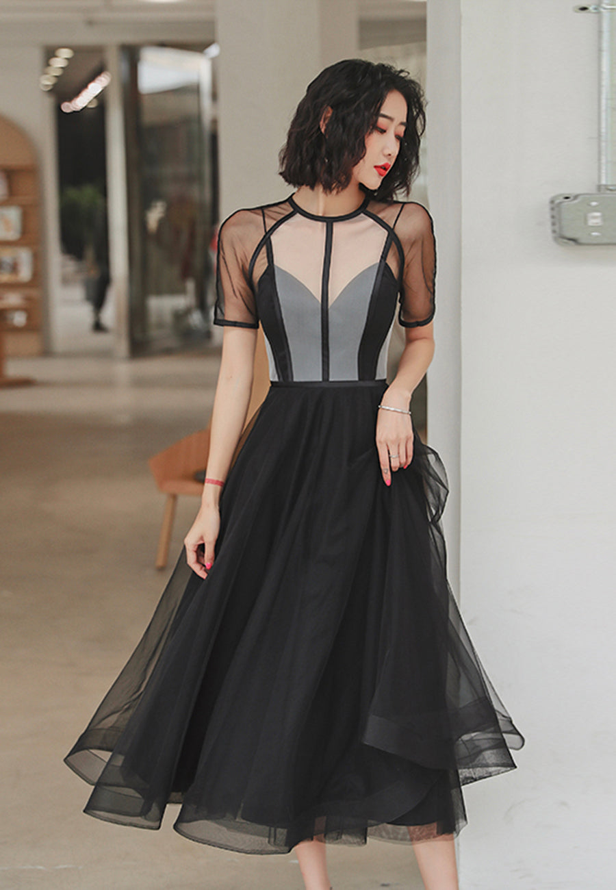 Black tulle short prom dress party dress 8309