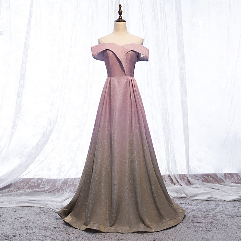 Shiny satin long prom dress pink evening dress 8623
