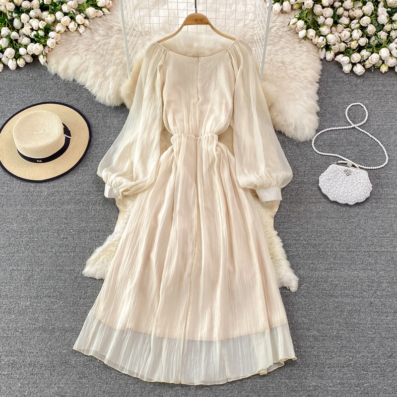 Champagne V Neck Long Sleeve Dress Fashion Dress 10894
