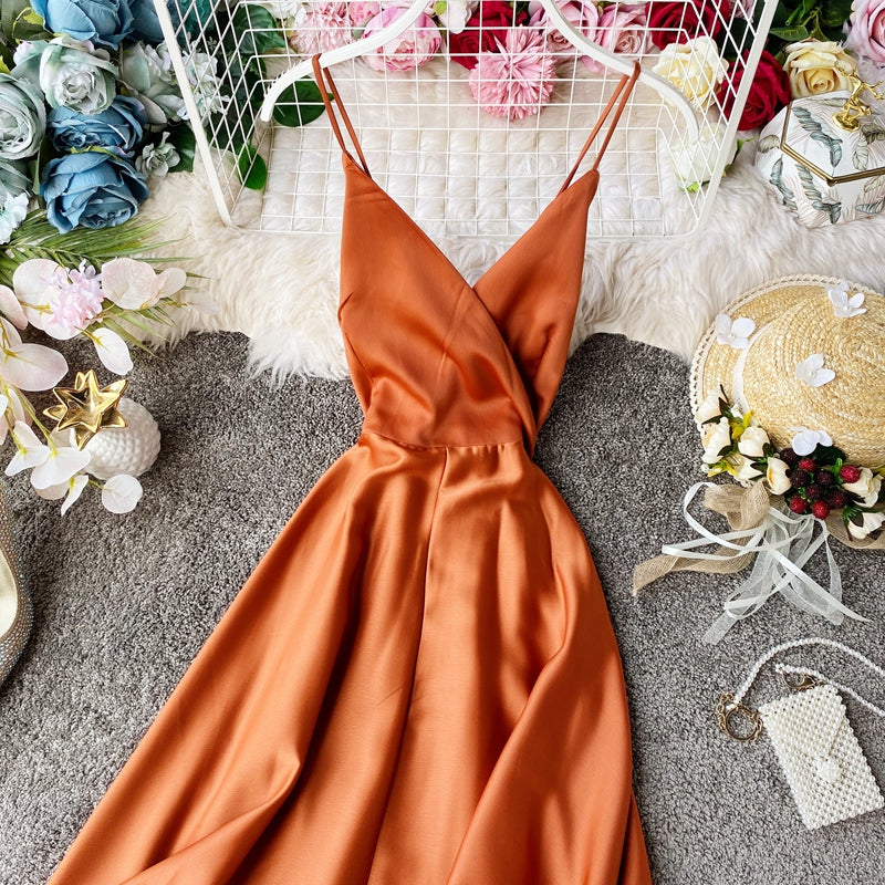 Elegant V Neck Satin A Line Dress Fashion Dress 10857