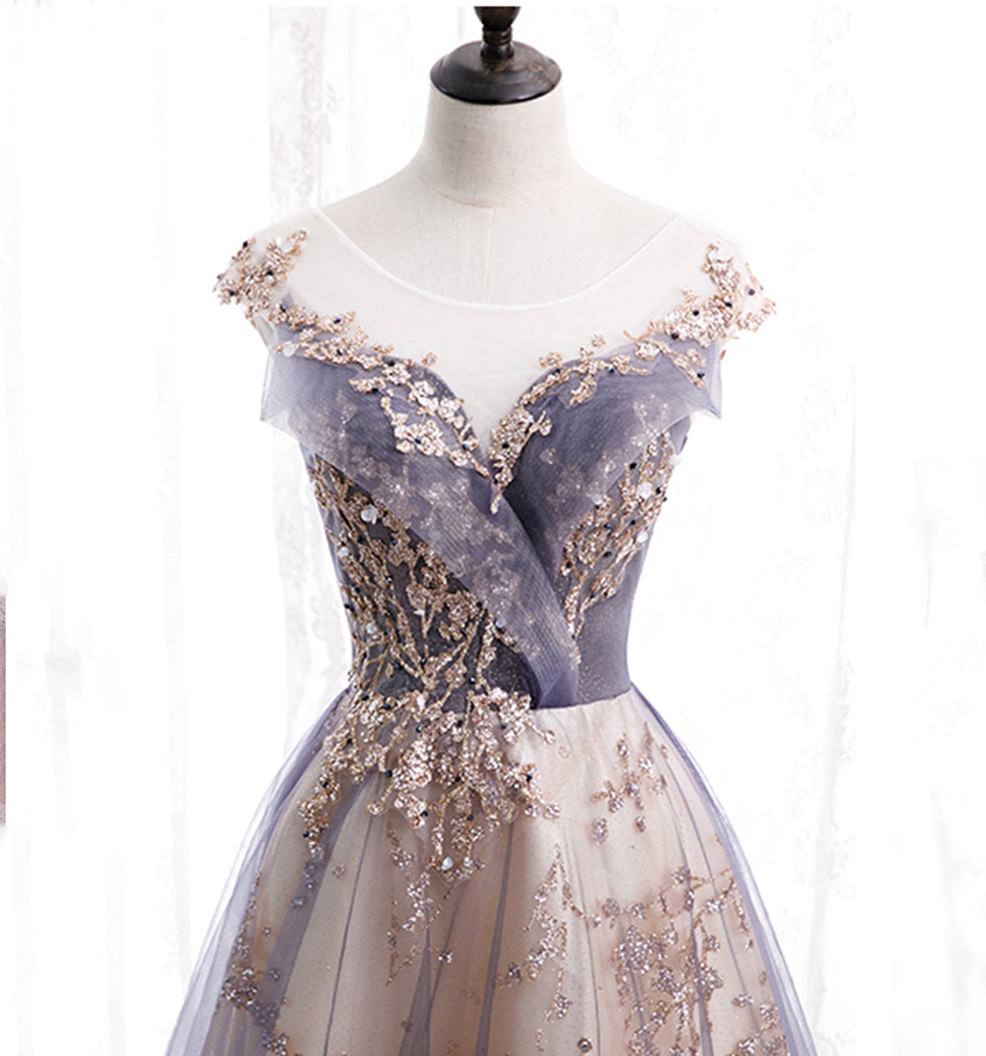 Cute tulle sequins long prom dress evening dress 10011