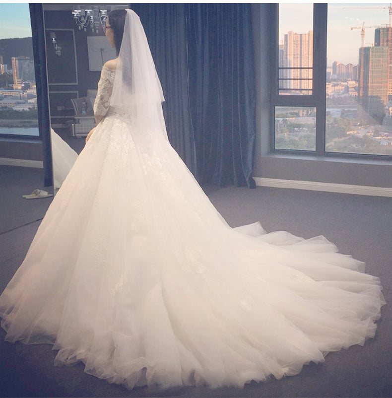 White tulle lace long ball gown dress evening gown 10084