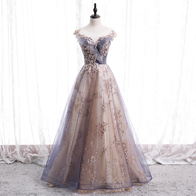 Stylish tulle sequins long prom dress formal dress 8368
