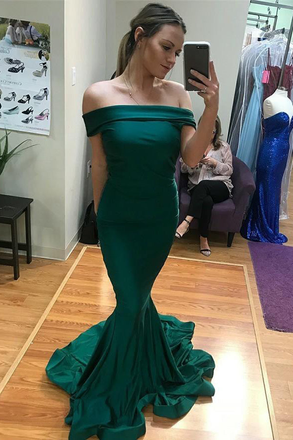 Charming Mermaid Off The Shoulder Satin Prom Dress Long Evening dress,WP124