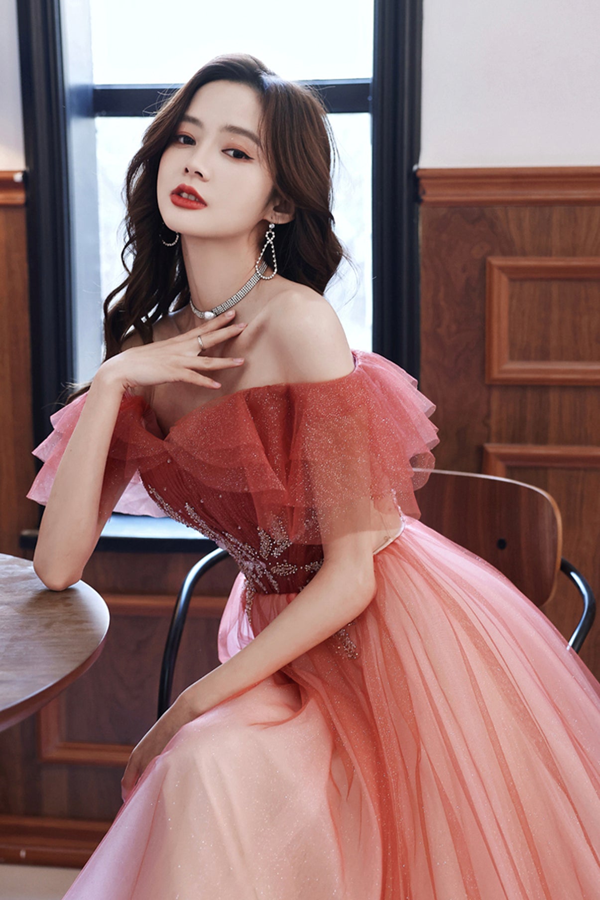 Stylish tulle long A line prom dress evening dress 8779