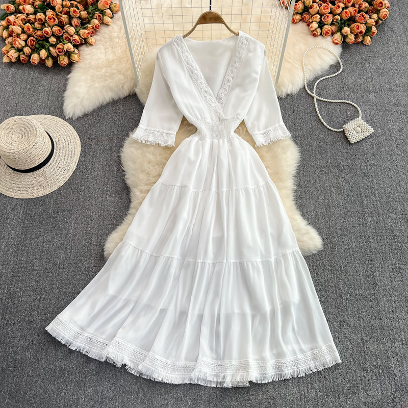 Cute V-Neck Fringed Dress A Line Fashion Dress 10814