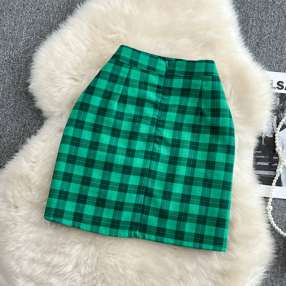 Age reducing college style leisure plaid skirt A-line skirt Hip Wrap Skirt 11269