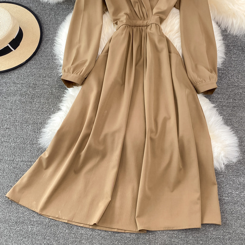 Simple V Neck Long Sleeve Dress Fashion Dress 10874