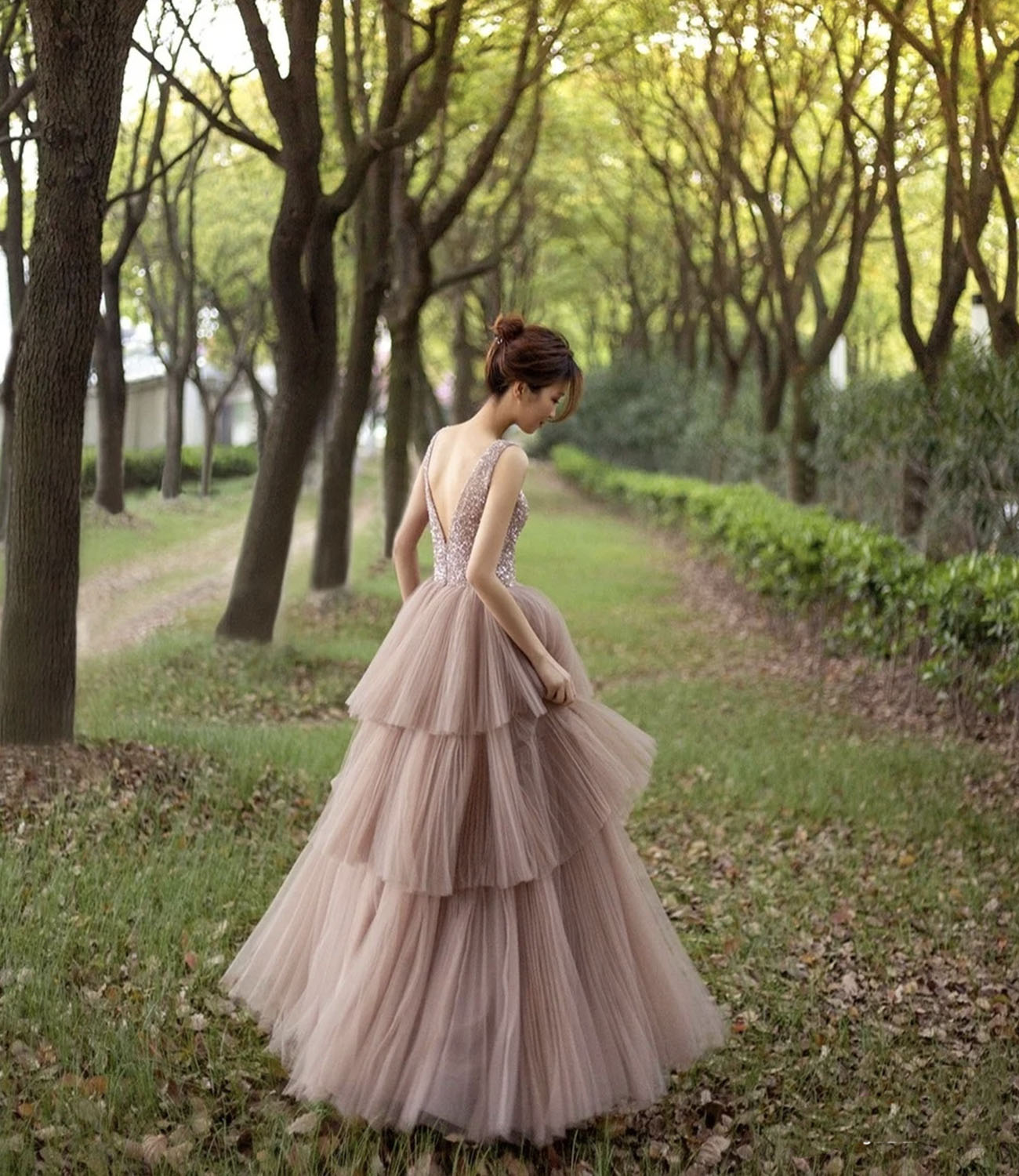 Stylish tulle beads long prom dress A line evening dress 10326