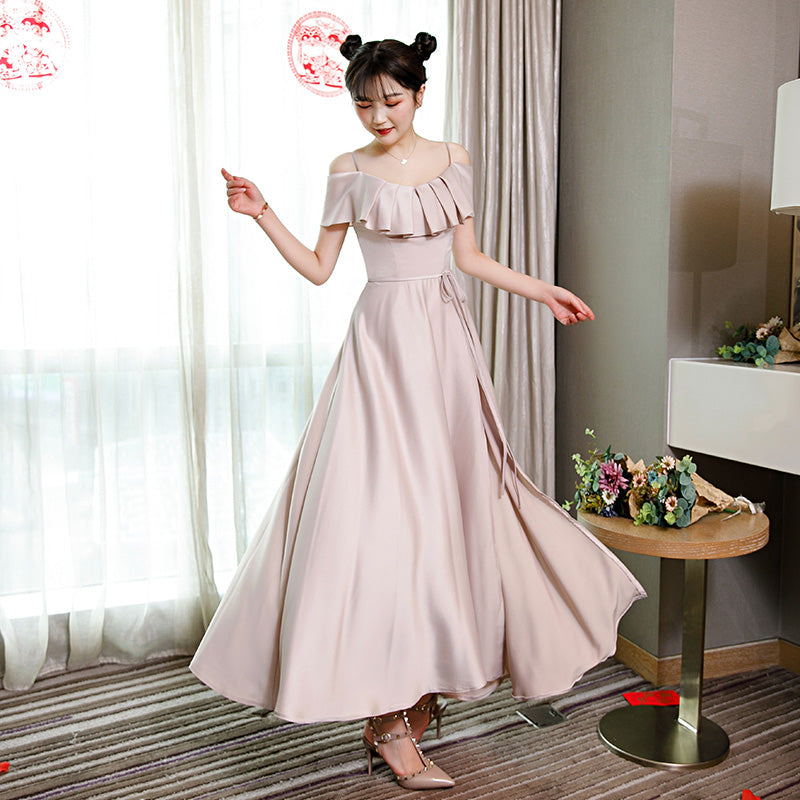 Light pink satin prom dress evening dress 8366
