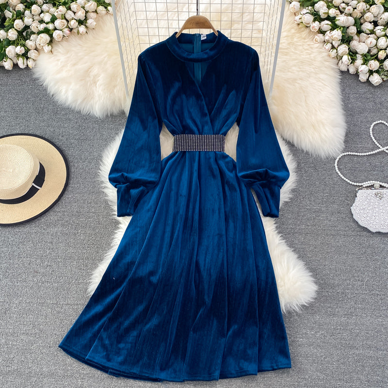 Elegant Velvet Long Sleeve Dress Fashion Dress 10849