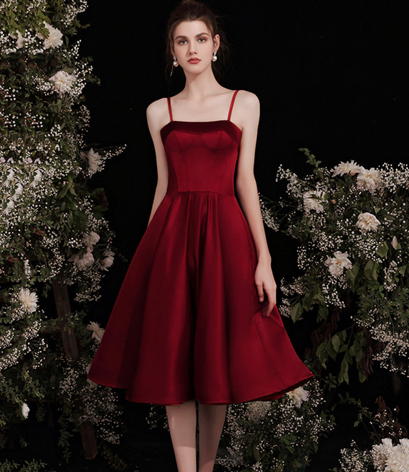 Cute burgundy two pieces detachable prom dresses 10191