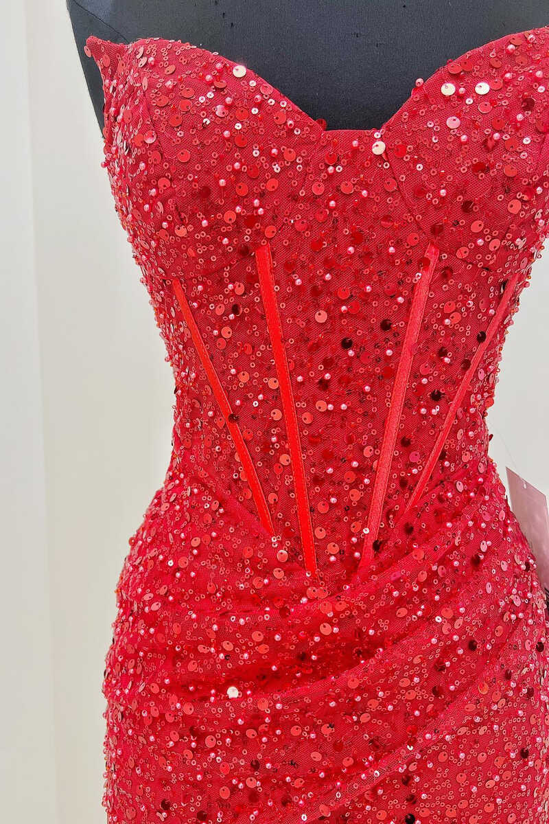 Vestido mini de fiesta con lentejuelas rojas y escote en V