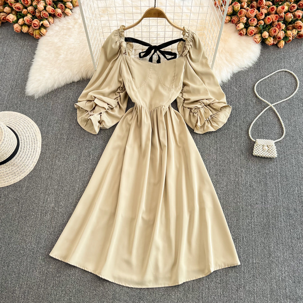 Cute Bow Puff Sleeve Dress 10724