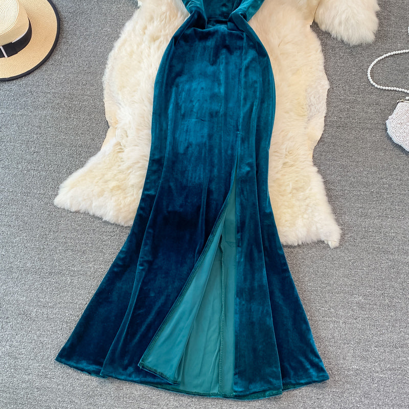 Sexy V Neck Velvet Long Dress Fashion Dress 10782