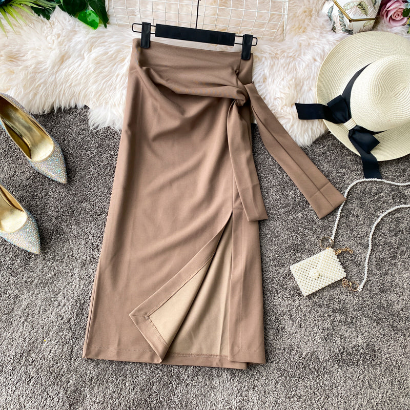 Versatile side slit skirt women's medium length high waist slim one-step skirt 11301