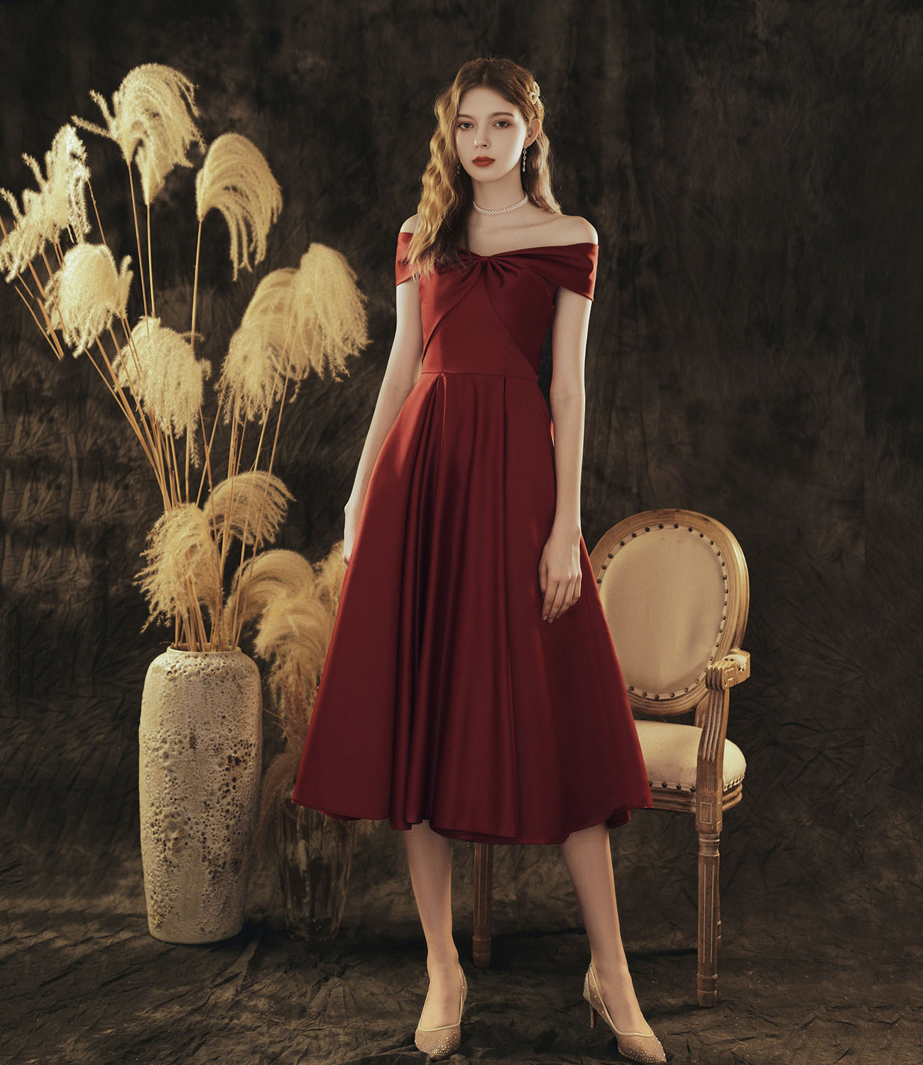 Burgundy satin short prom dress homecoming dress 10417