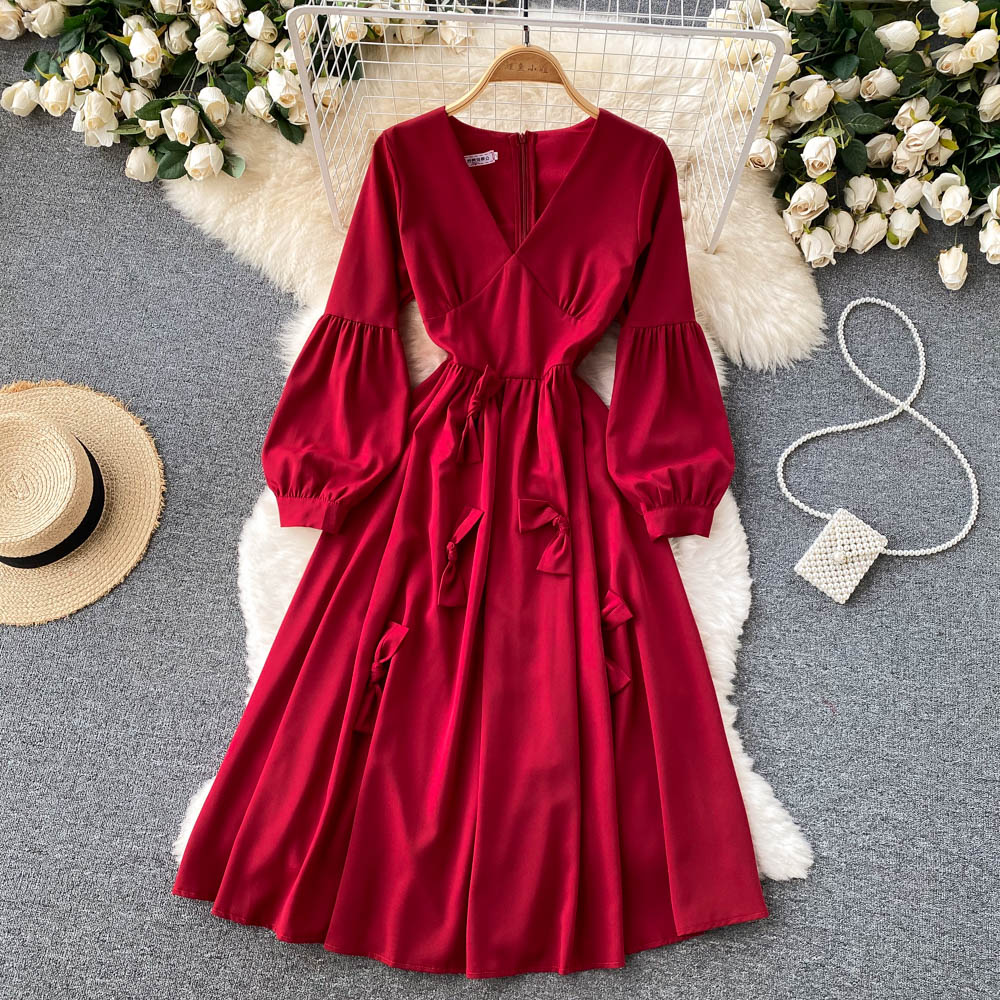 Cute V Neck Long Sleeve Dress A Line Fashion Dress 10858