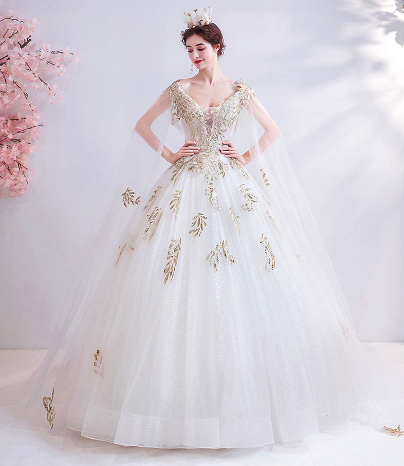 White tulle sequins long prom dress white evening dress 10537