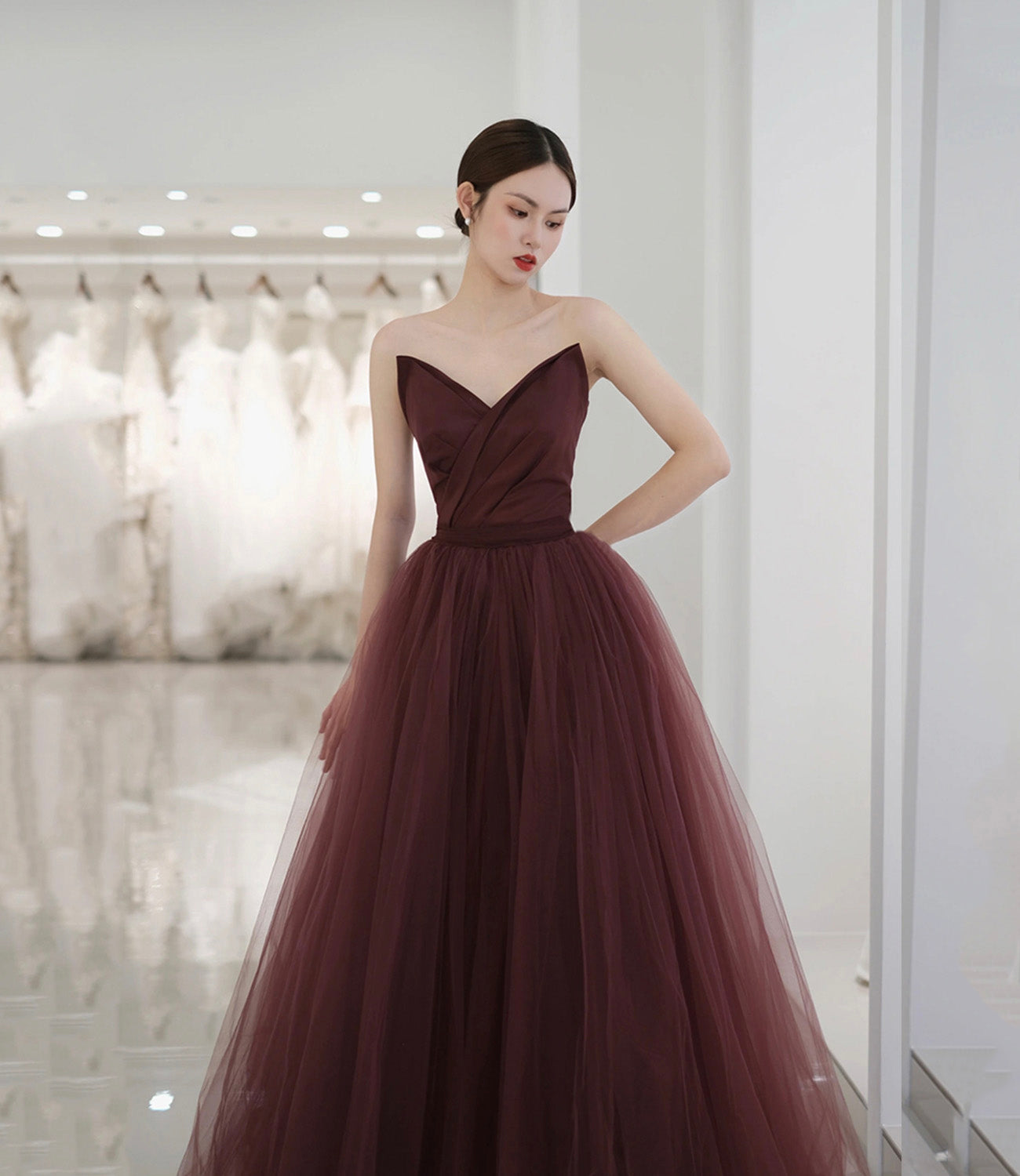 Cute tulle long prom dress A line evening gown 10561