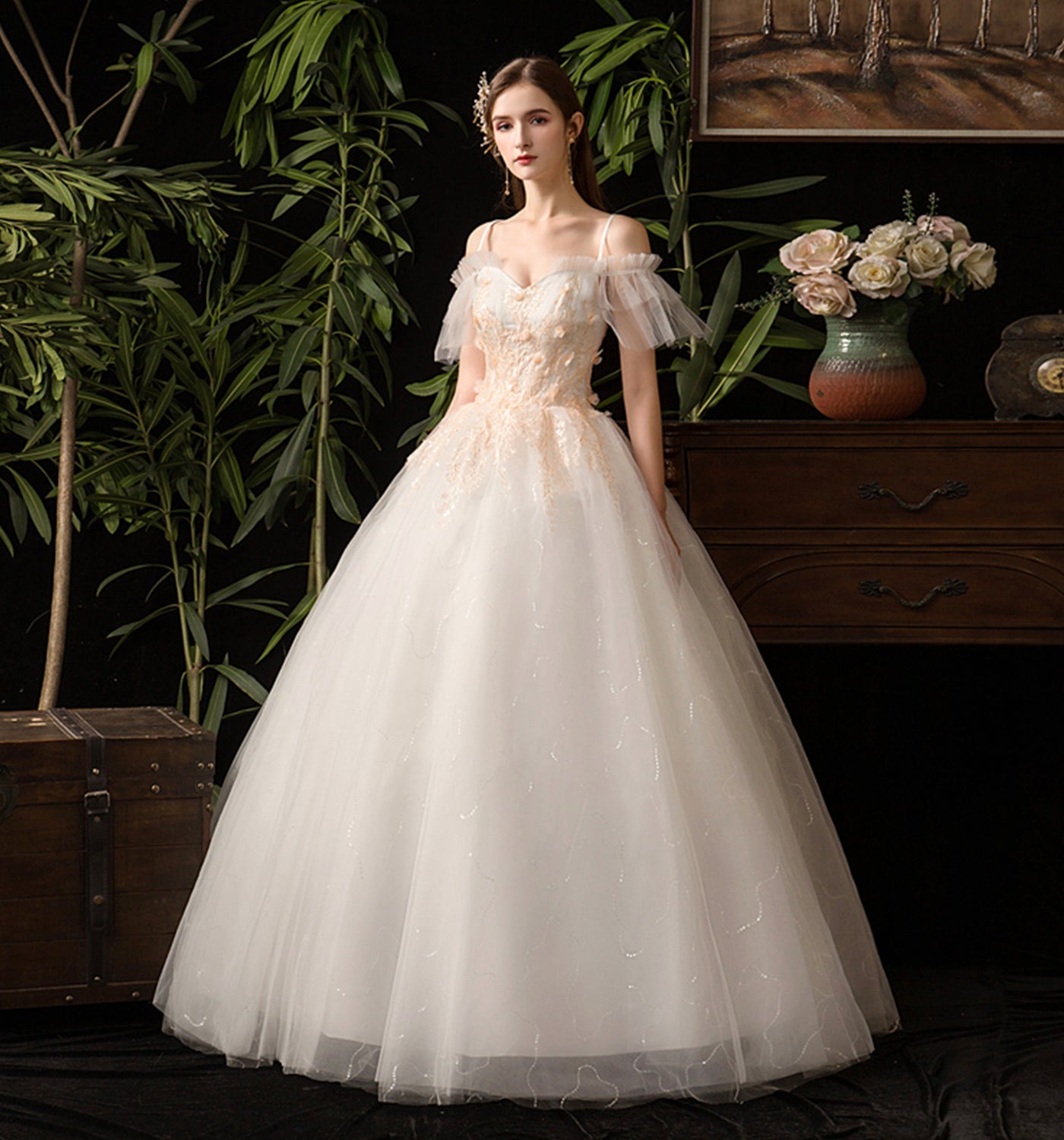 Cute tulle lace long prom dress A line evening gown 10086