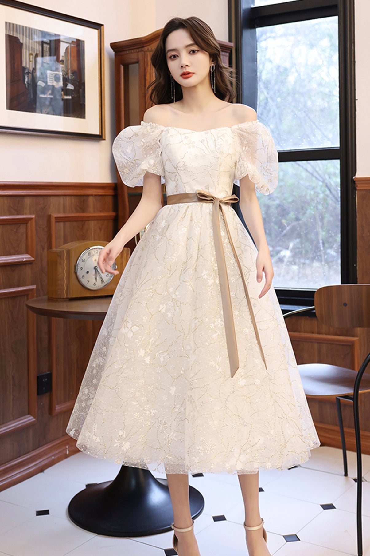 Sweet A line sequins short prom dress 8677