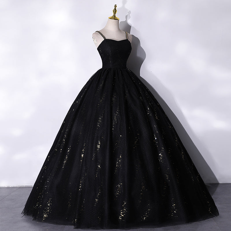 Black tulle long prom dress black evening gown 10066
