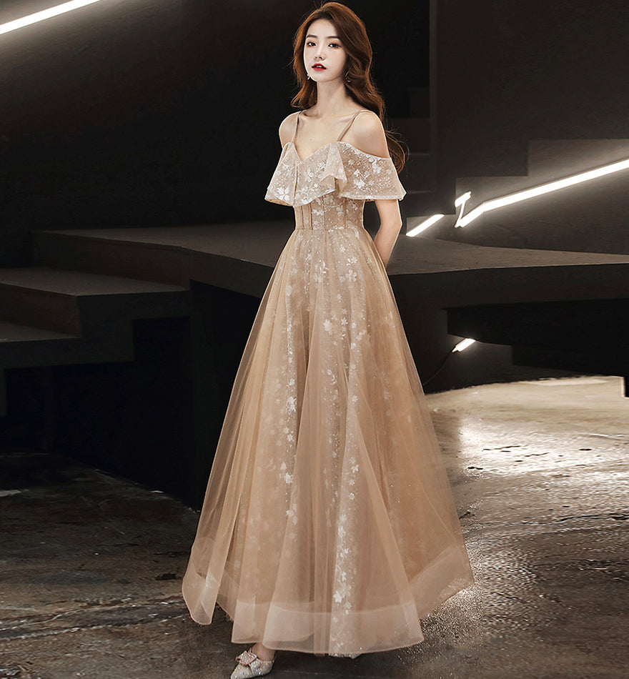 Cute tulle lace long prom dress evening dress 8461