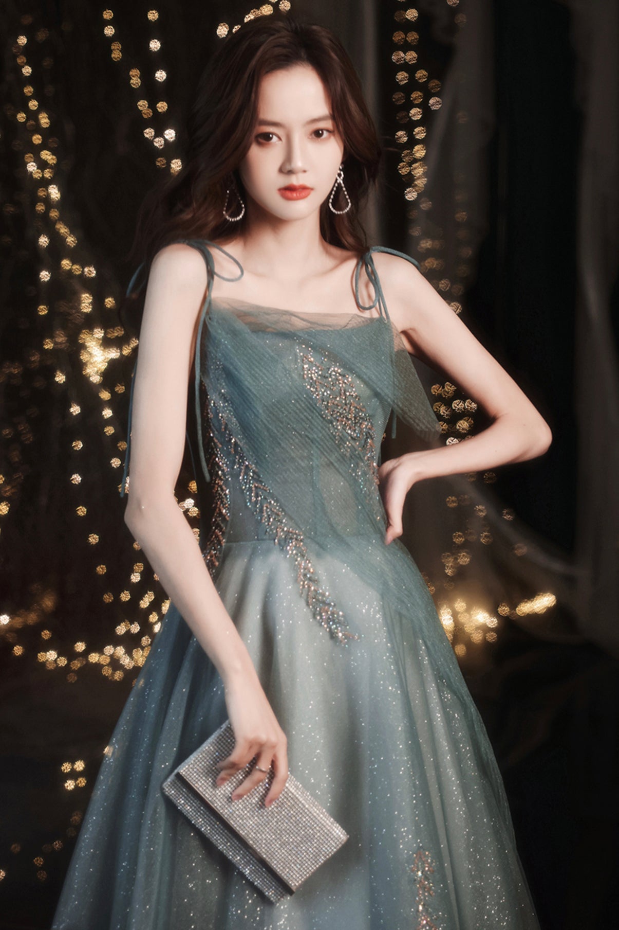 Cute tulle long A line prom dress evening dress 8781