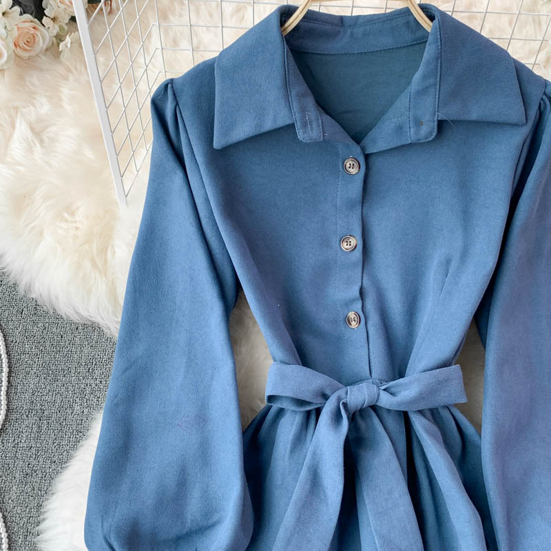 Sweet Long-Sleeved Corduroy Dress A Line Fashion Dress 10956