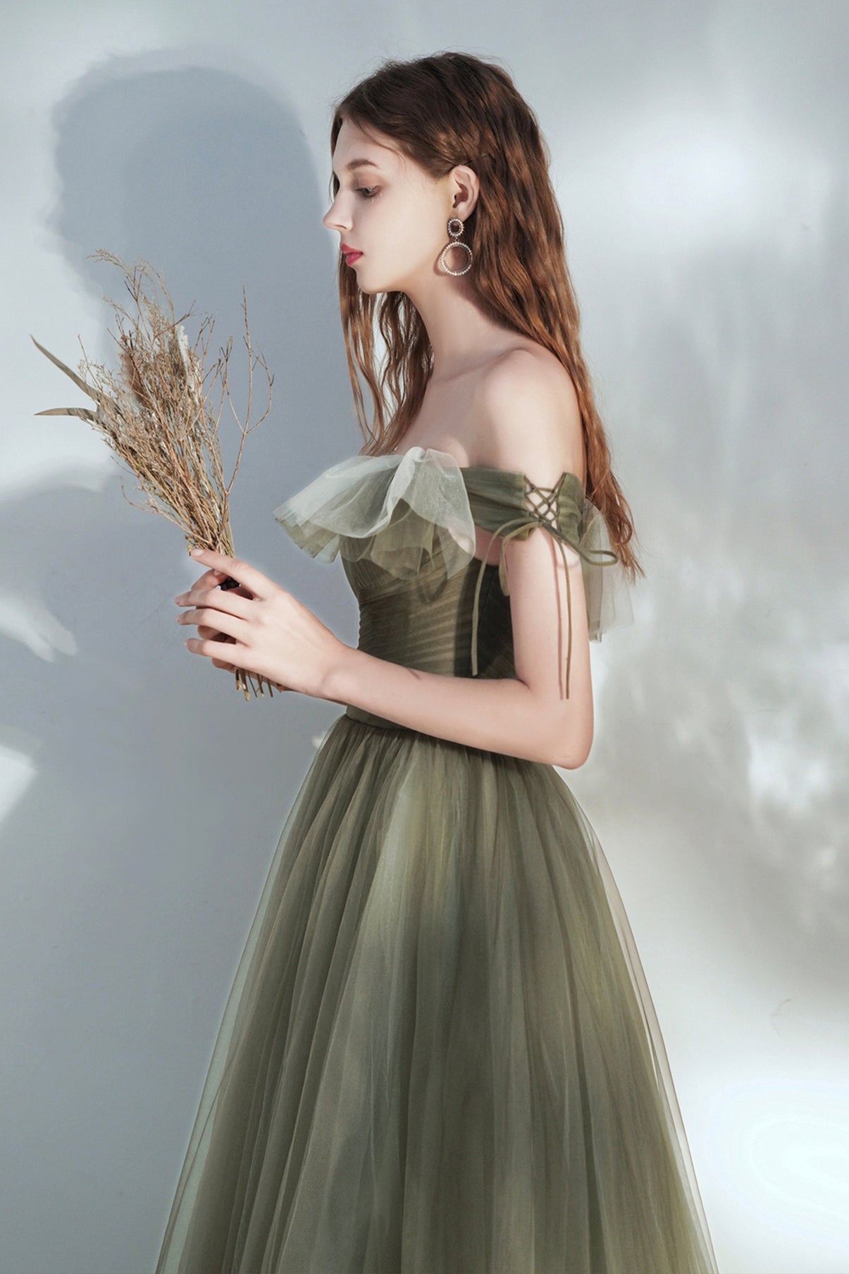 Cute tulle long A line prom dress evening dress 8632