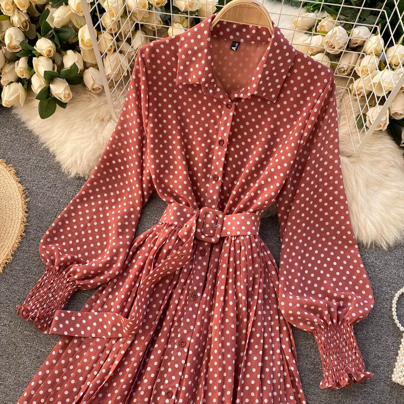 Fashionable A Line Polka Dot Long Sleeve Dress Fashion Dress 10924