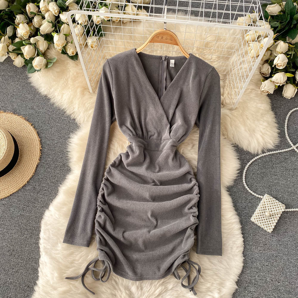 Sexy V-Neck Drawstring Dress Fashion Dress 10815