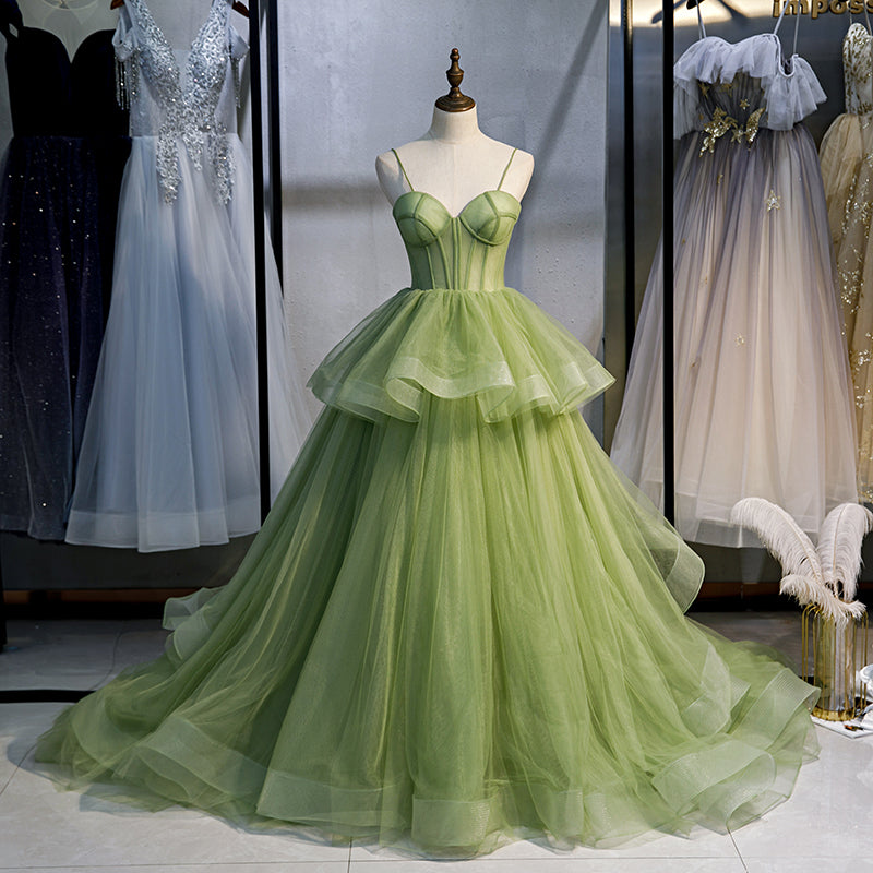 Green tulle long ball gown dress formal dress 8314