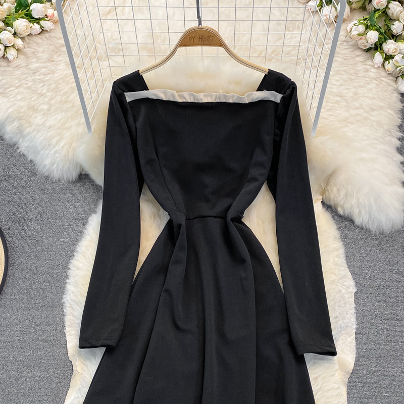 Black A Line Long Sleeve Dress A Line Fashion Dress 10953