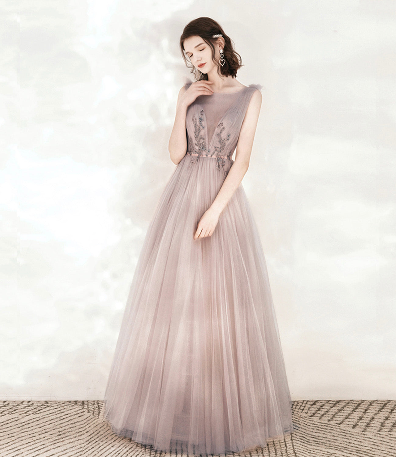 Cute tulle long A line prom dress evening dress 10543