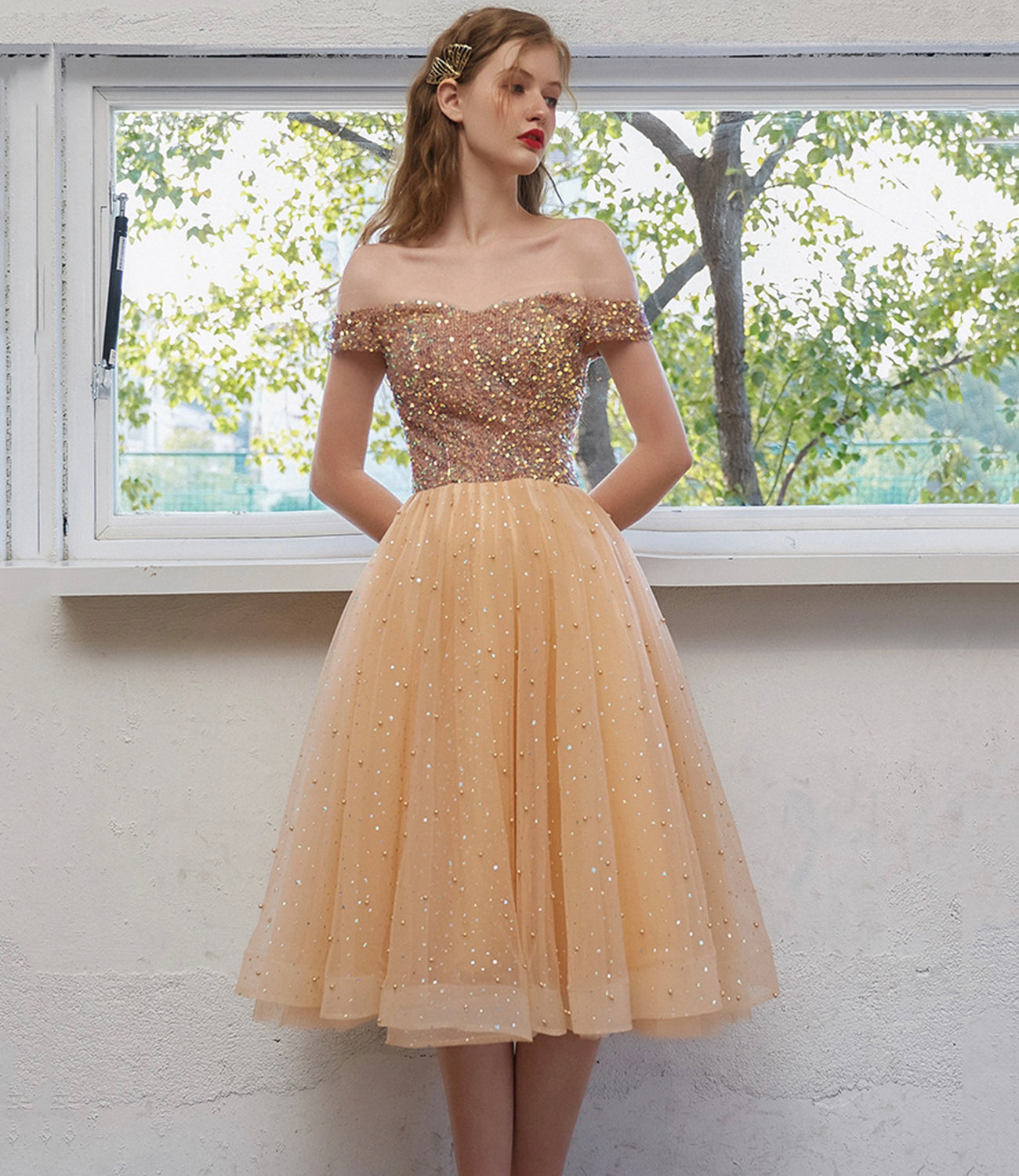 Cute tulle beads short prom dress homecoming dress 8724