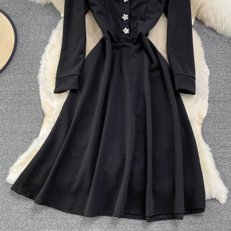 Black A Line Long Sleeve Dress Fashion Dress 10903