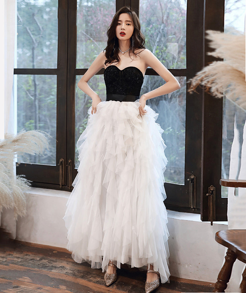 Stylish black and withe tulle long prom dress evening dress 8386