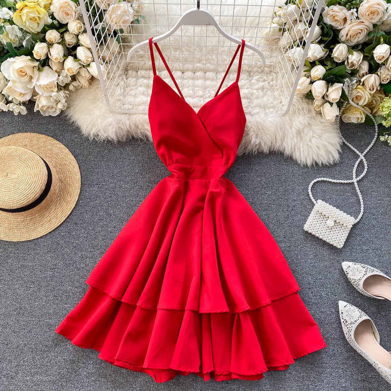 Cute V Neck Short Dress A Line Fashion Dresses 10876