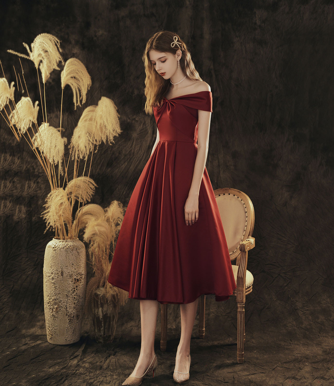 Burgundy satin short prom dress homecoming dress 10417