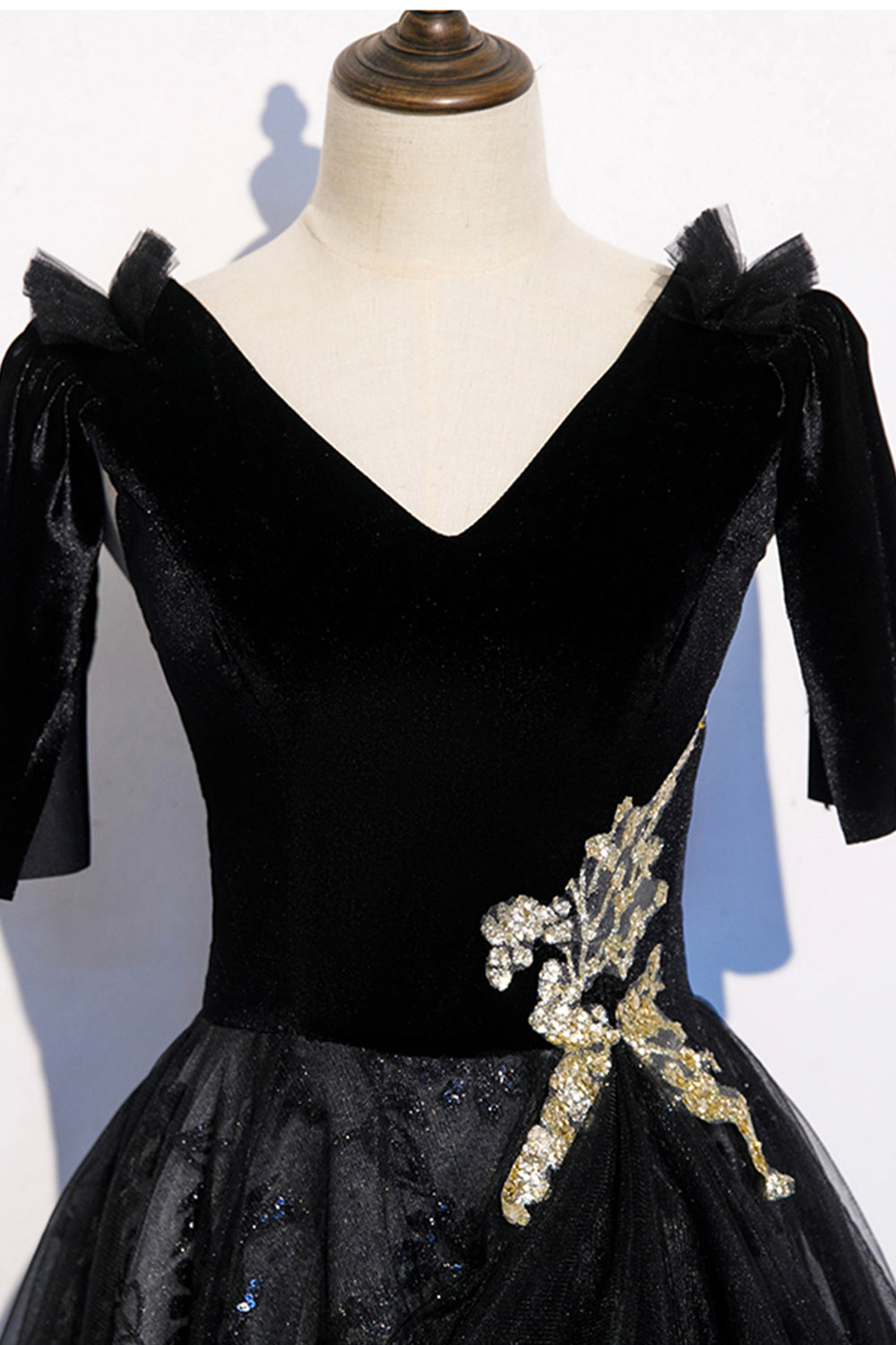 Black velvet lace long prom dress evening dress 8502