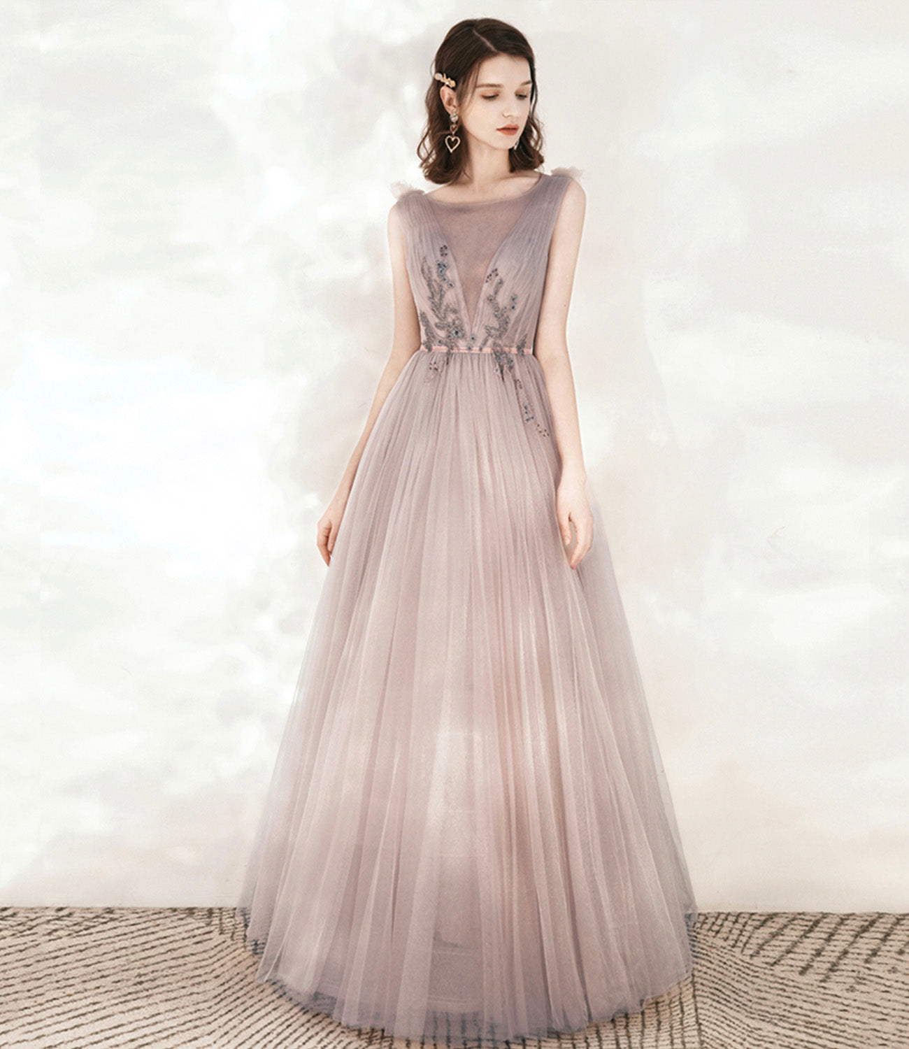 Cute tulle long A line prom dress evening dress 10543