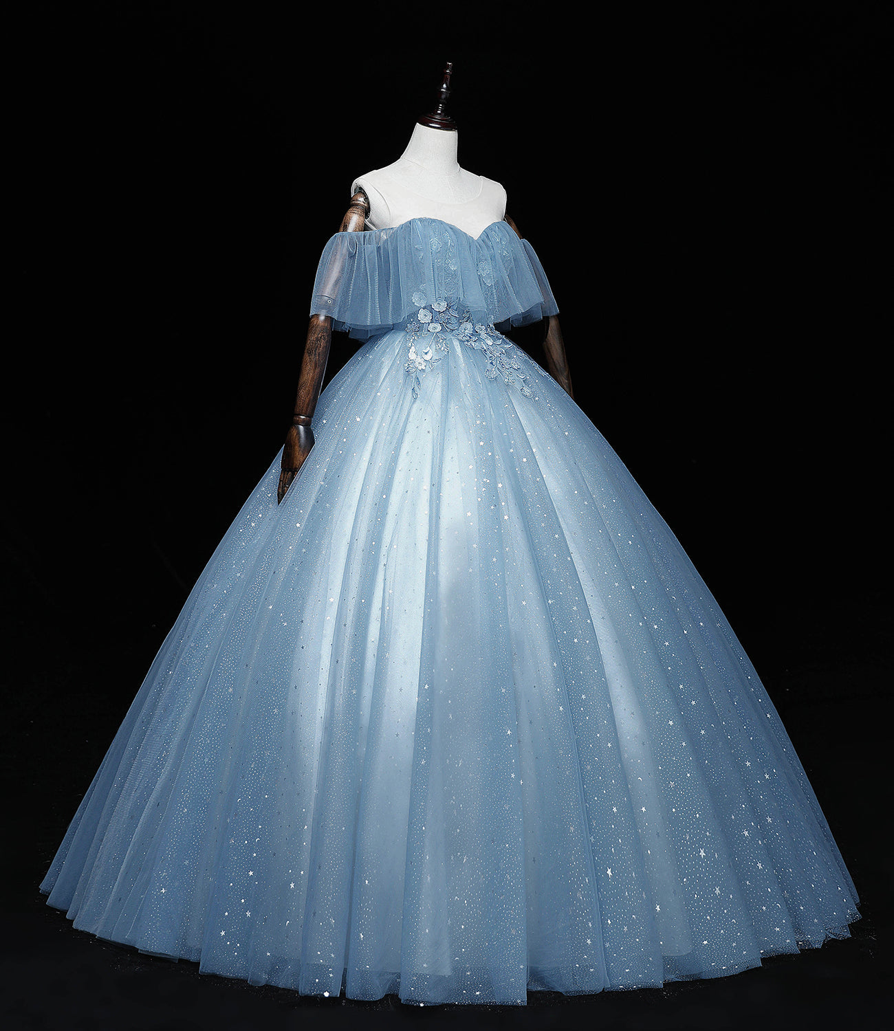 Blue tulle lace long ball gown dress A line formal dress 10461