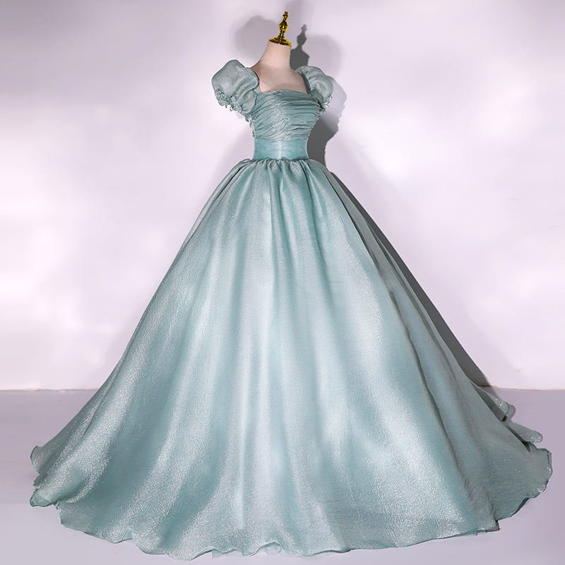 Green tulle long ball gown dress A line formal gown 10348