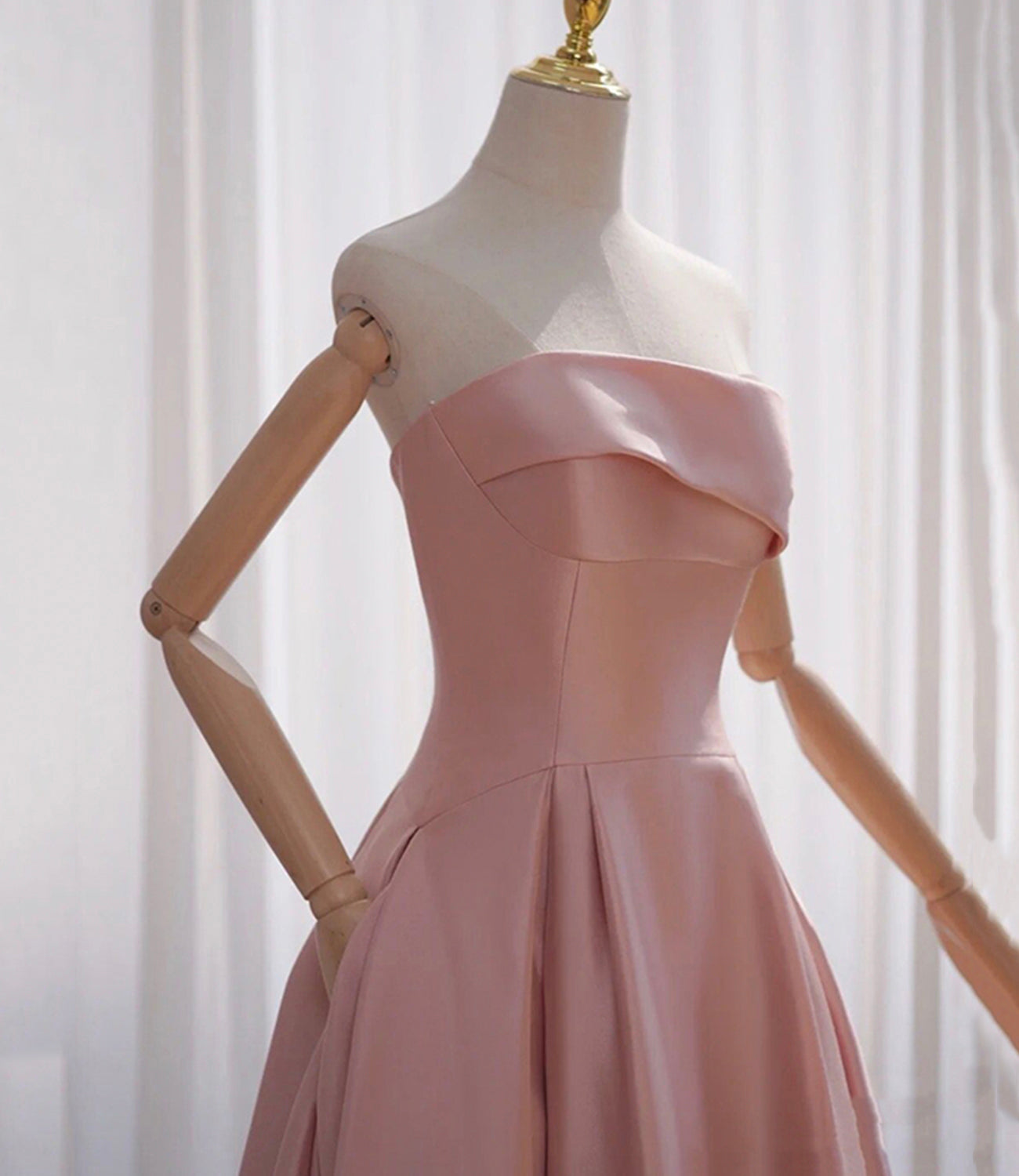 Pink satin short A line prom dress evening dress 8817