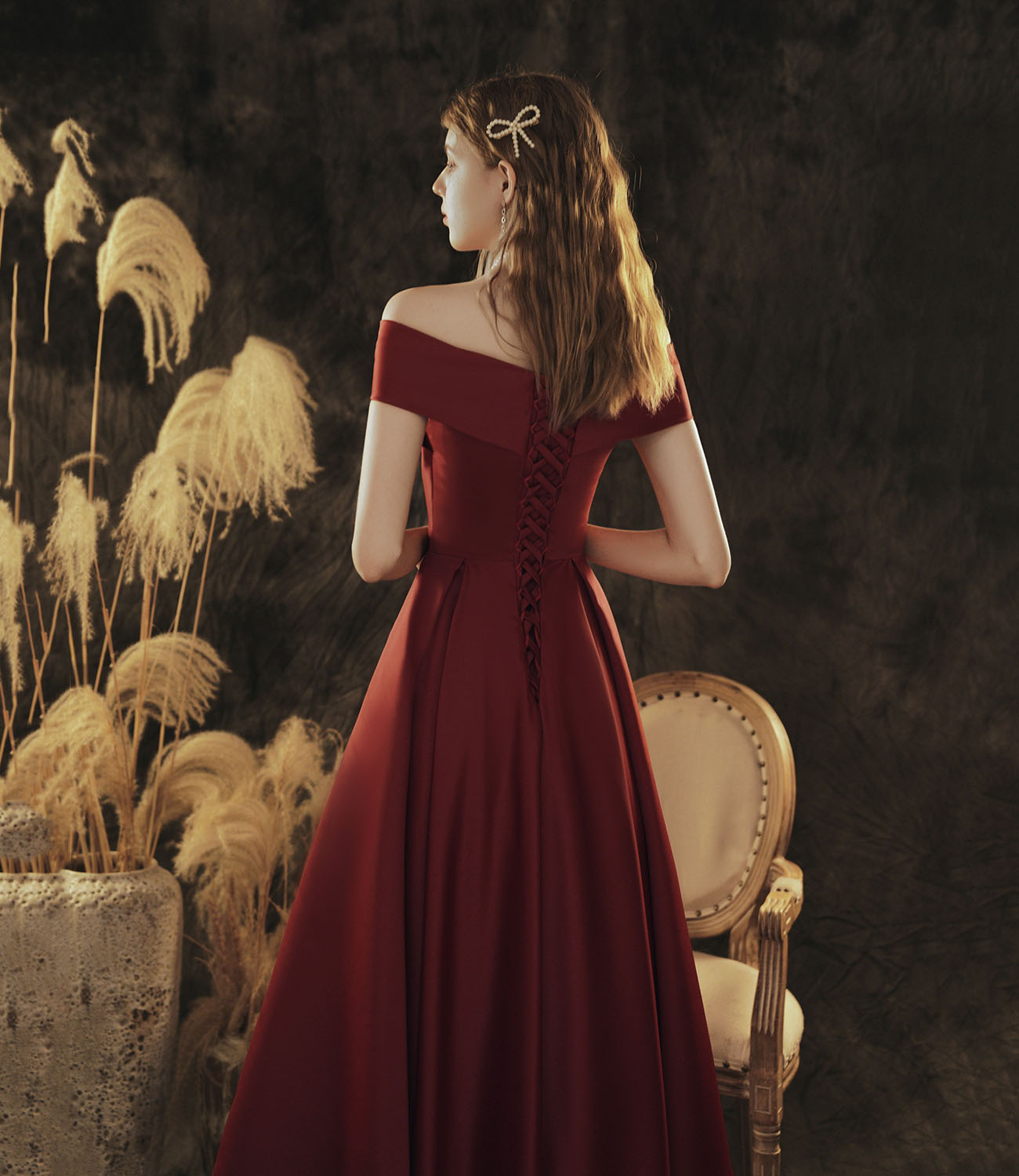Burgundy satin short prom dress homecoming dress 10417