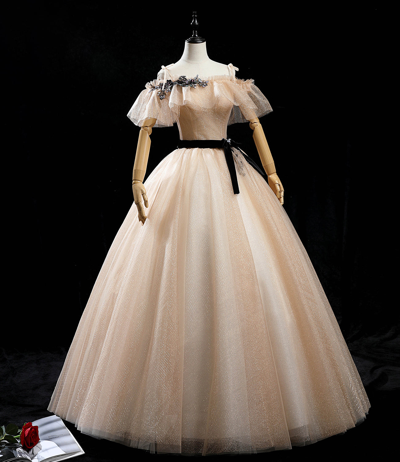Champagne tulle sequins long prom dress formal dress 10458