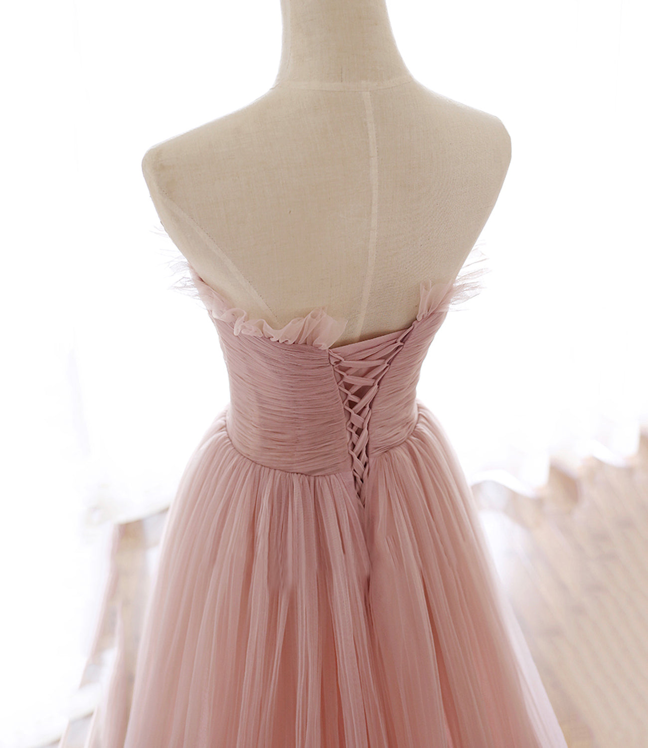Pink tulle long prom dress pink evening dress 8584